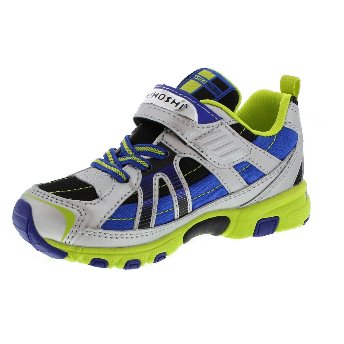 Child Tsukihoshi Storm Sneaker in Silver/Lime from the front view