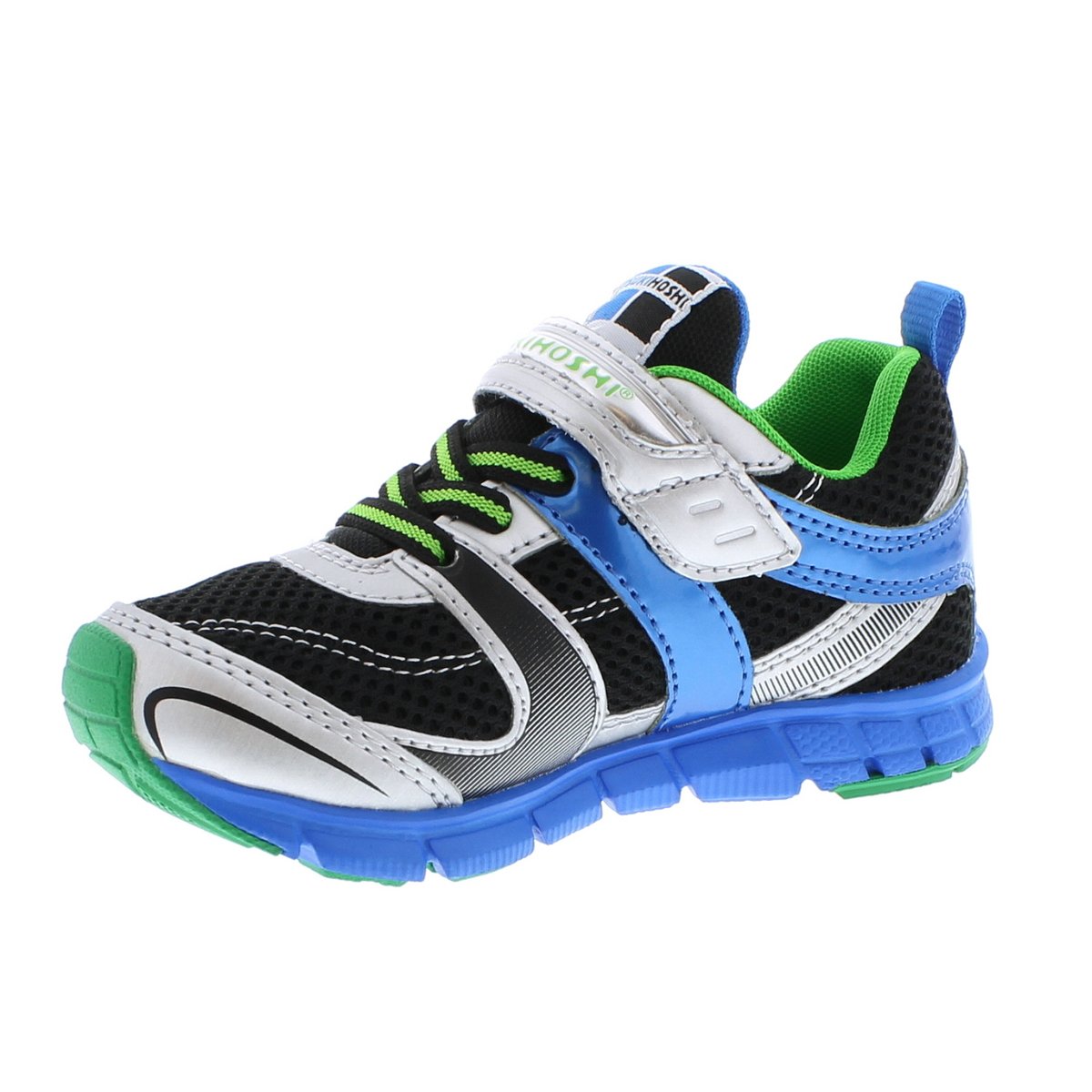 Child Tsukihoshi Velocity Sneaker in Silver/Black from the front view