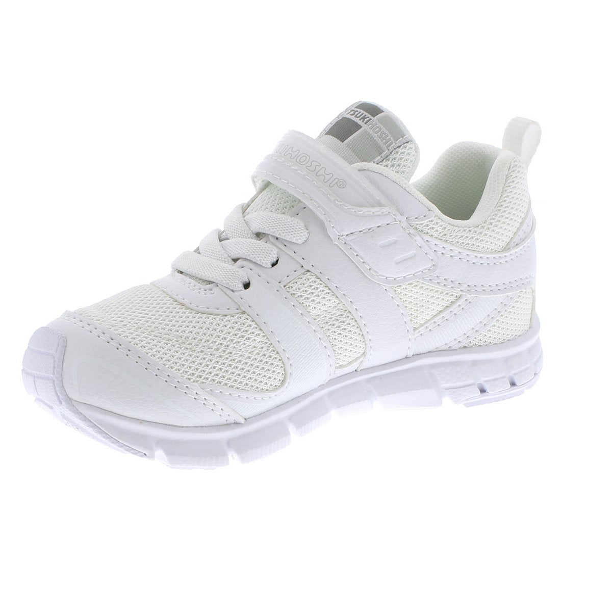 Child Tsukihoshi Velocity Sneaker in White/White from the front view