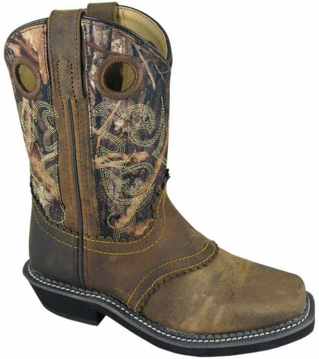 Children's Smoky Mountain Square Toe Pawnee Boot in Brown Oil Distress/Camo