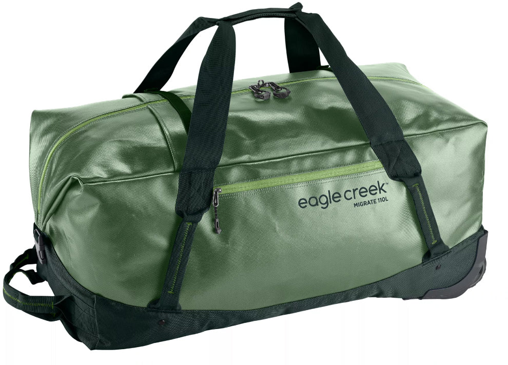 Eagle Creek Migrate Wheeled Duffel 110 Liter in Mossy Green color from the front