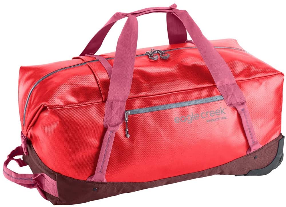 Eagle Creek Migrate Wheeled Duffel 110 Liter in Coral Sunset color from the front