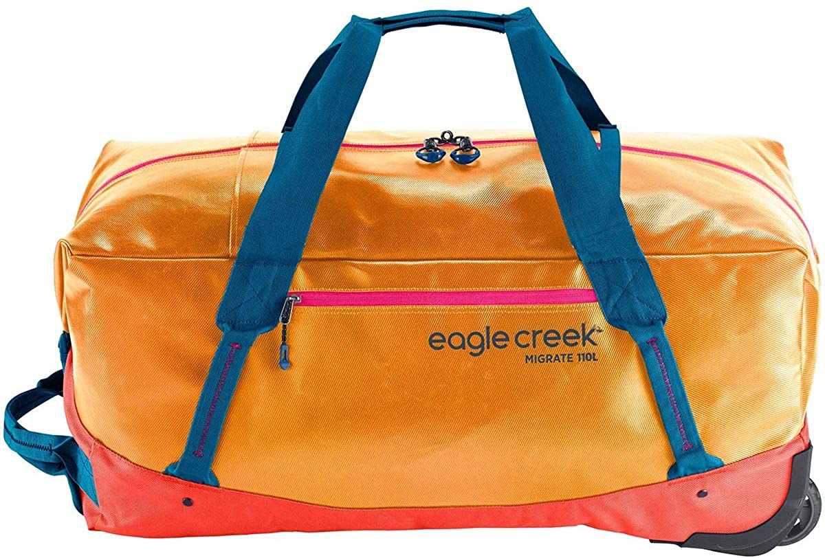 Eagle Creek Migrate Wheeled Duffel 110 Liter in Sahara Yellow color from the front