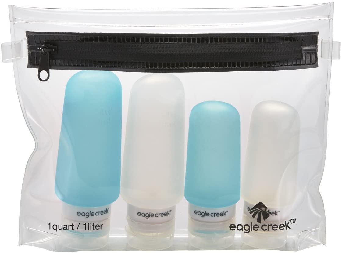 Eagle CreekSilicone Bottle Set Clear/Aqua from side view