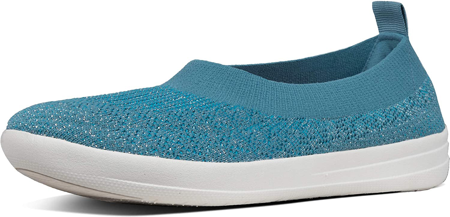 Uberknit Slip-On Ballerina in Metallic Teal/Turquoise from the side