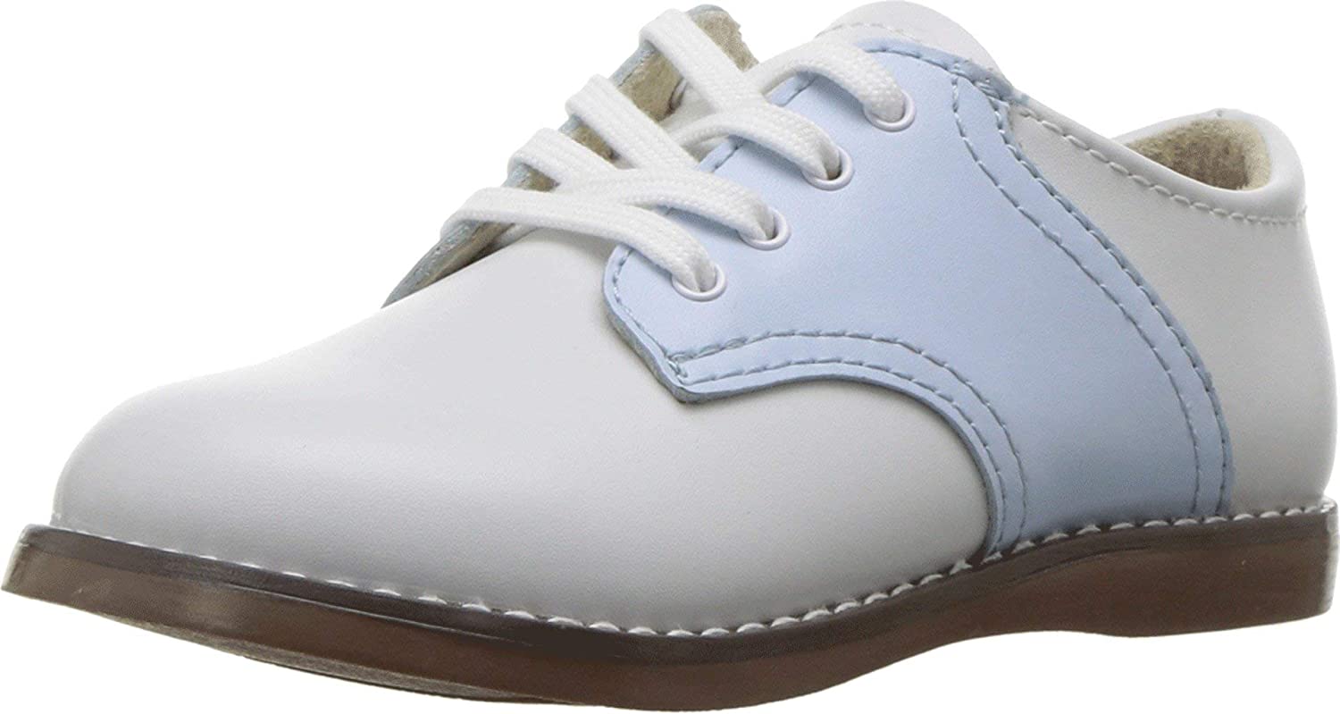 Footmates Cheer Toddler Shoe (age 2-4 years) in White/Ltblue view from the front