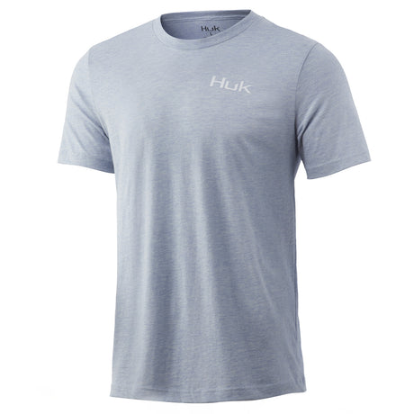 Huk KC Finger Mullet Feast Tee in Ice Blue Heather color from the front