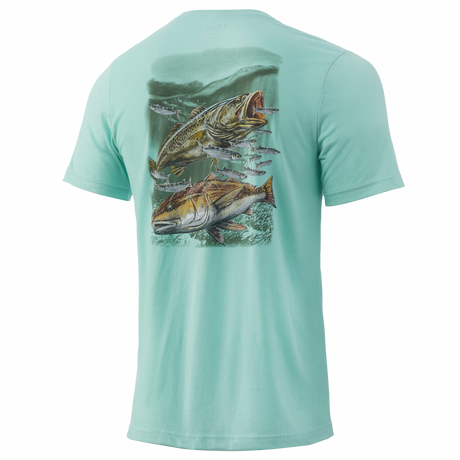 Huk KC Finger Mullet Feast Tee in Seafoam Heather color from the front