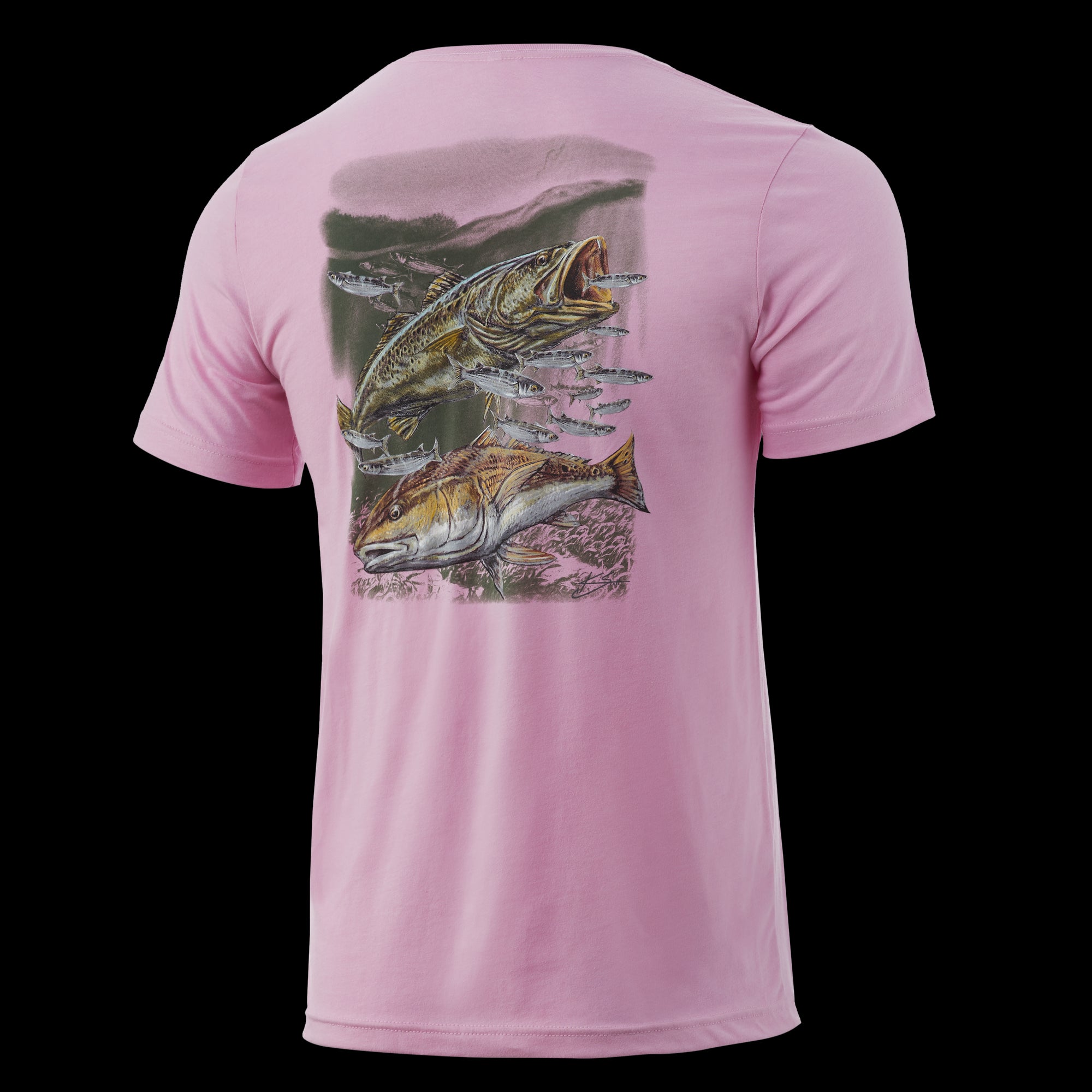 Huk KC Finger Mullet Feast Tee in Seashell Pink Heather color from the front