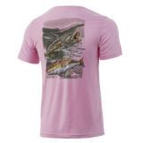 Huk KC Finger Mullet Feast Tee in Seashell Pink Heather color from the front