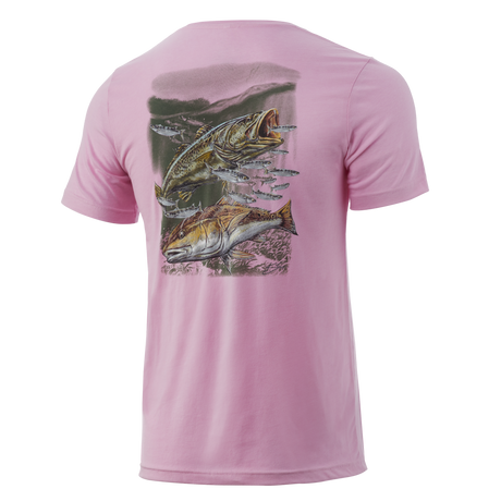 Huk KC Finger Mullet Feast Tee in Seashell Pink Heather color from the front