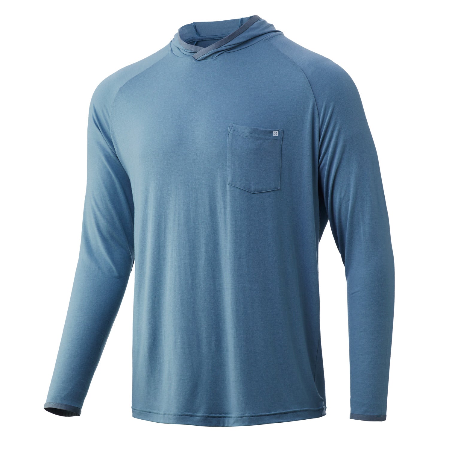 Huk Waypoint Hoodie in Silver Blue color from the front