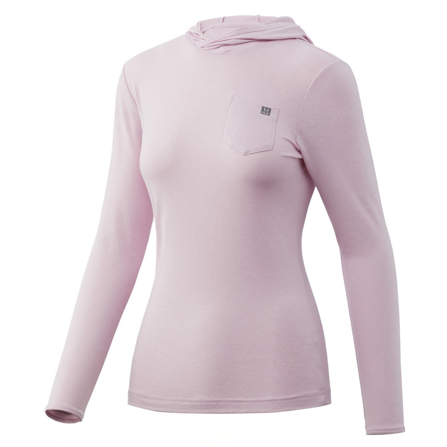 W Huk Waypoint Hoodie in Pink Lady color from the front