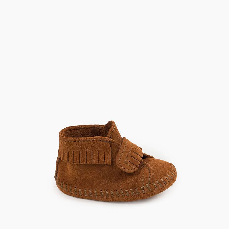 Infant's Minnetonka Front Strap Bootie Brown in Brown