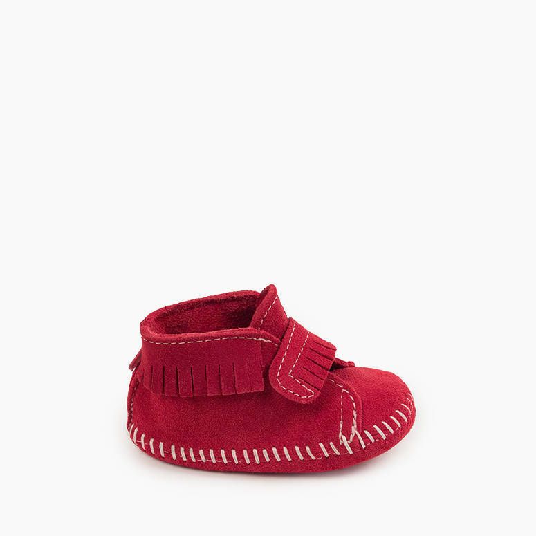 Infant's Minnetonka Front Strap Bootie Red in Red