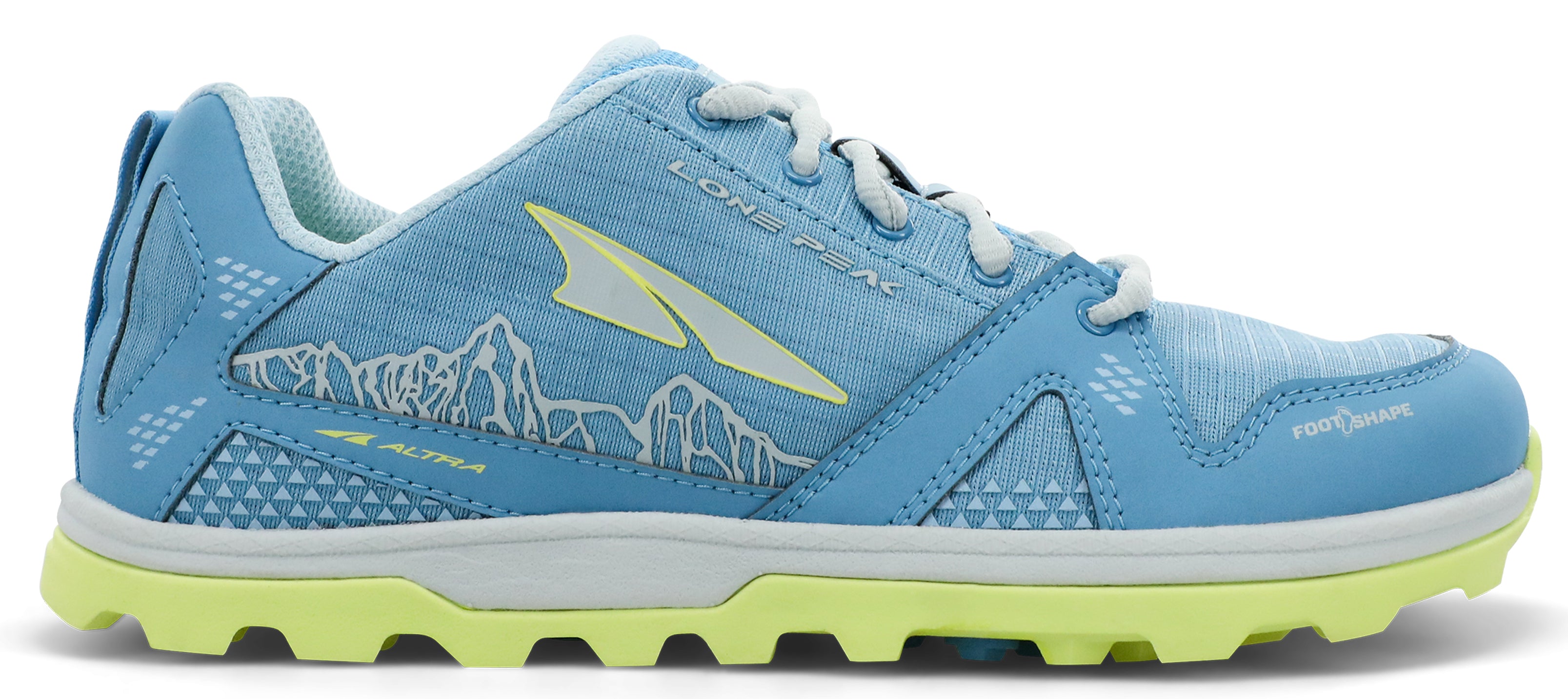 Altra Kid's Youth Lone Peak Trail Running Shoe in Light Blue from the side