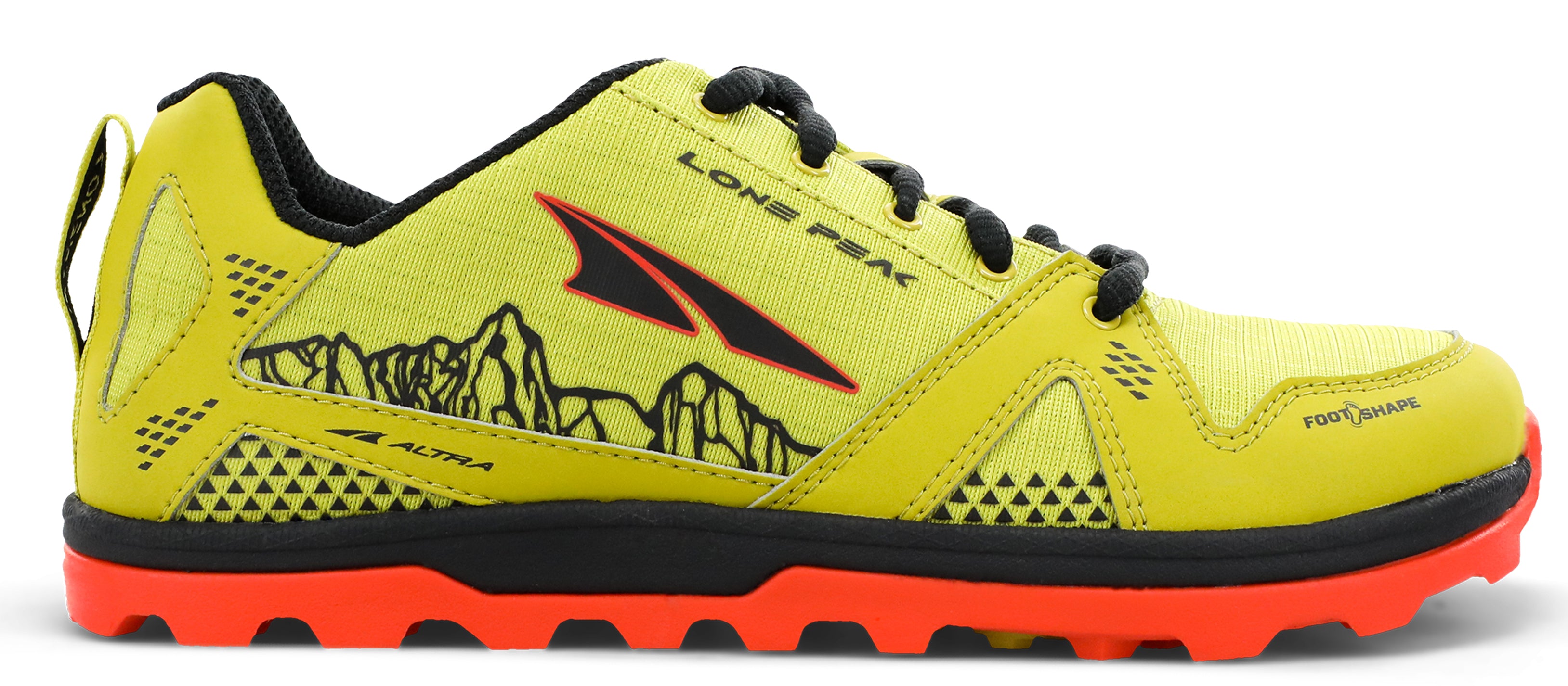 Altra Kid's Youth Lone Peak Trail Running Shoe in Lime from the side