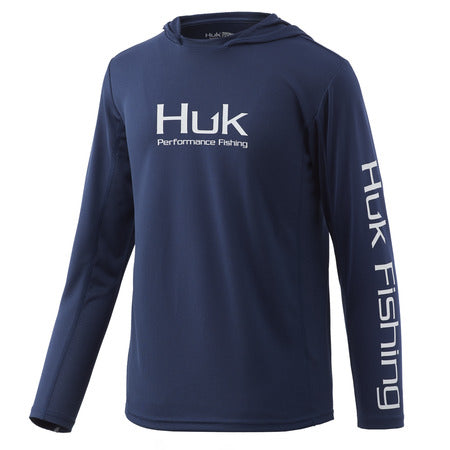 Kids Huk Icon X Hoodie Solid Long Sleeve Shirt in Sargasso Sea from the front