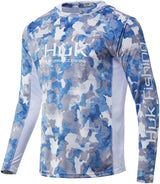 Kids Huk Icon X Refraction Camo Hoodie Long Sleeve Shirt in Ice Boat from the front