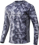 Kids Huk Icon X Refraction Camo Hoodie Long Sleeve Shirt in Storm from the front