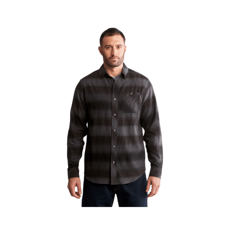 Men's Woodfort Mid-Weight Flannel Work Utility Button Down Shirt in Kittery Stripe Black