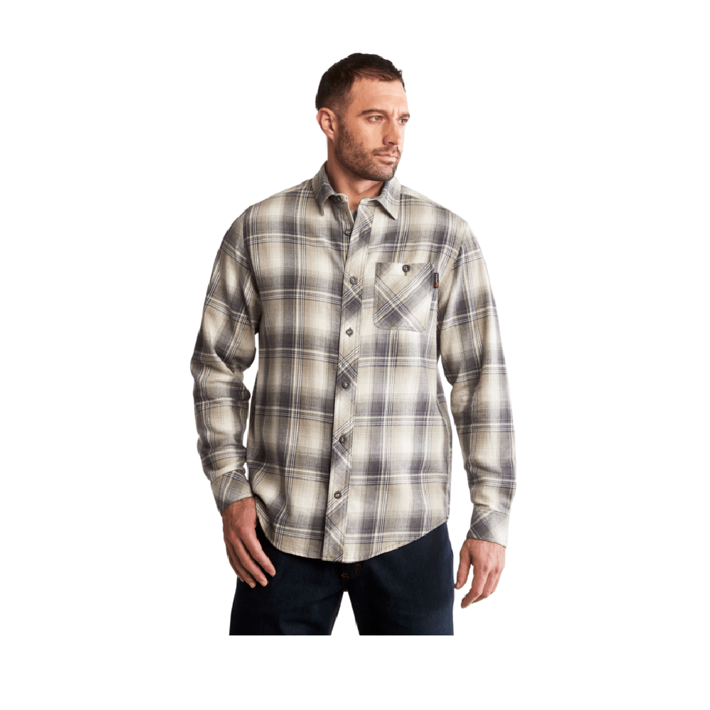 Men's Woodfort Mid-Weight Flannel Work Utility Button Down Shirt in Portland Plaid Gargoyle