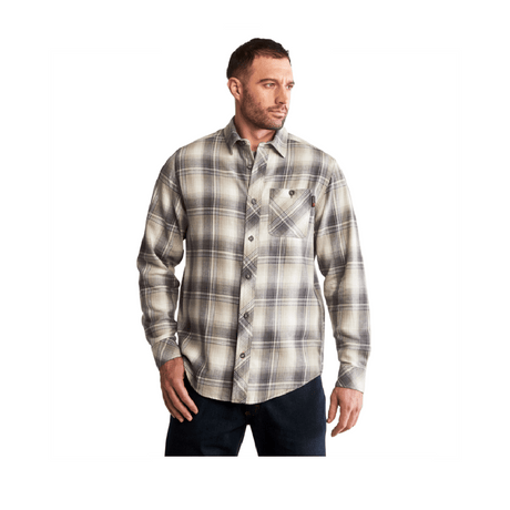 Men's Woodfort Mid-Weight Flannel Work Utility Button Down Shirt in Portland Plaid Gargoyle
