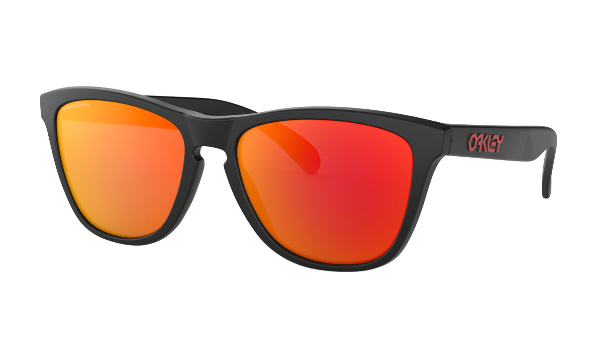 Men's Oakley Frogskins Asia Fit Sunglasses in Matte Black/Prizm Ruby from the front view