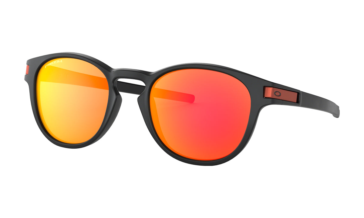 Men's Oakley Latch Asia Fit Sunglasses in Matte Black/Prizm Ruby from the front view