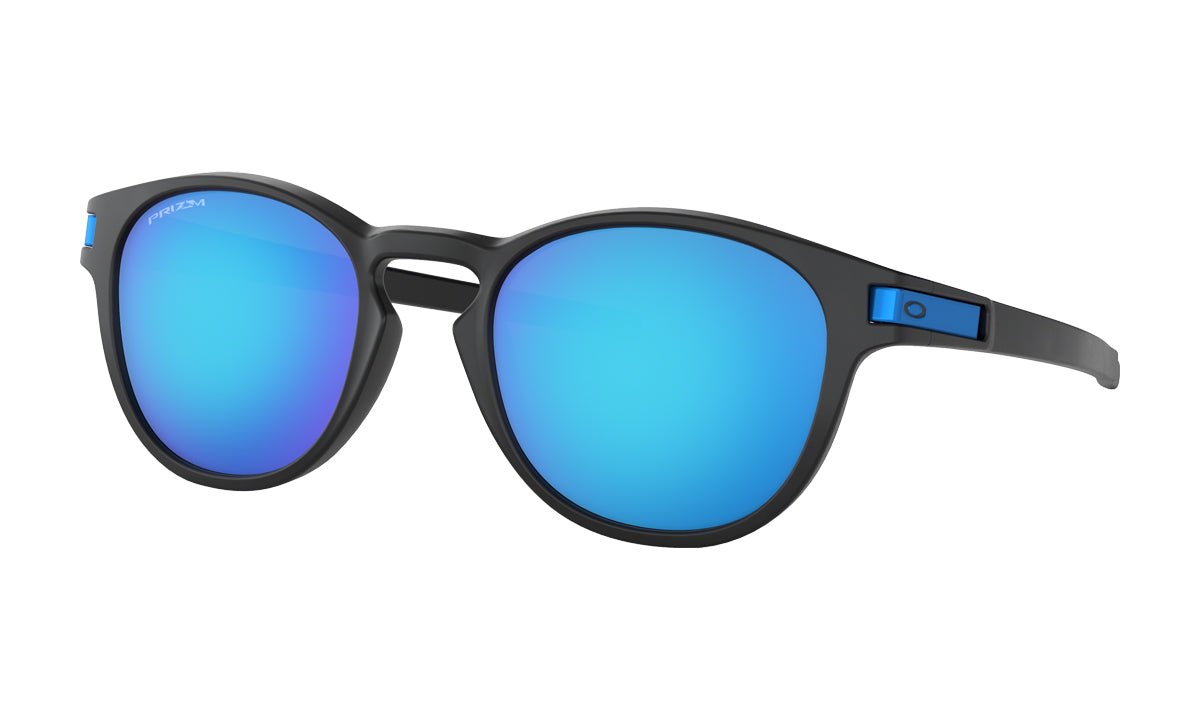 Men's Oakley Latch Asia Fit Sunglasses in Matte Black/Prizm Sapphire from the front view