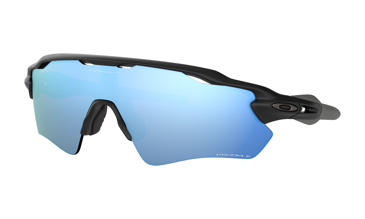 Men's Oakley Radar EV Path Sunglasses in Matte Black/Prizm Deep Water Polarized from the front view