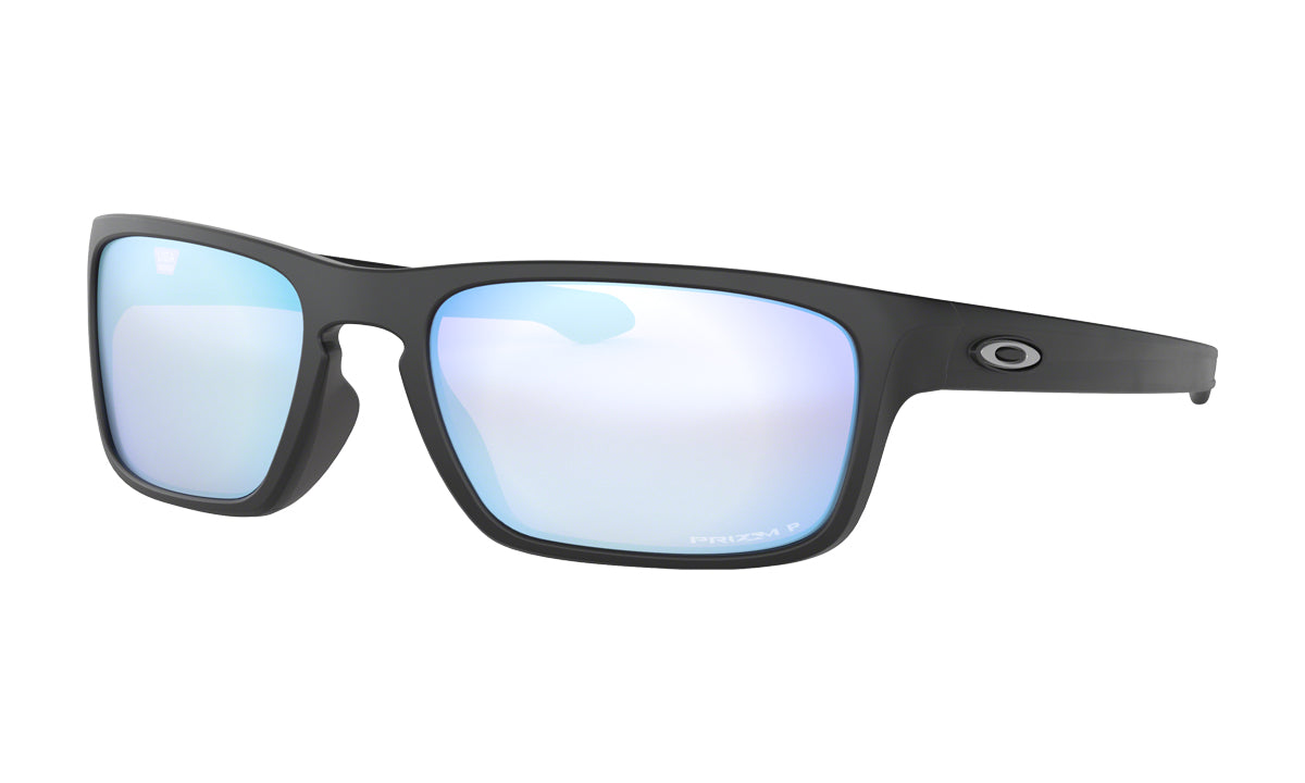 Men's Oakley Sliver Stealth Sunglasses in Matte Black/Prizm Deep Water Polarized from the front view