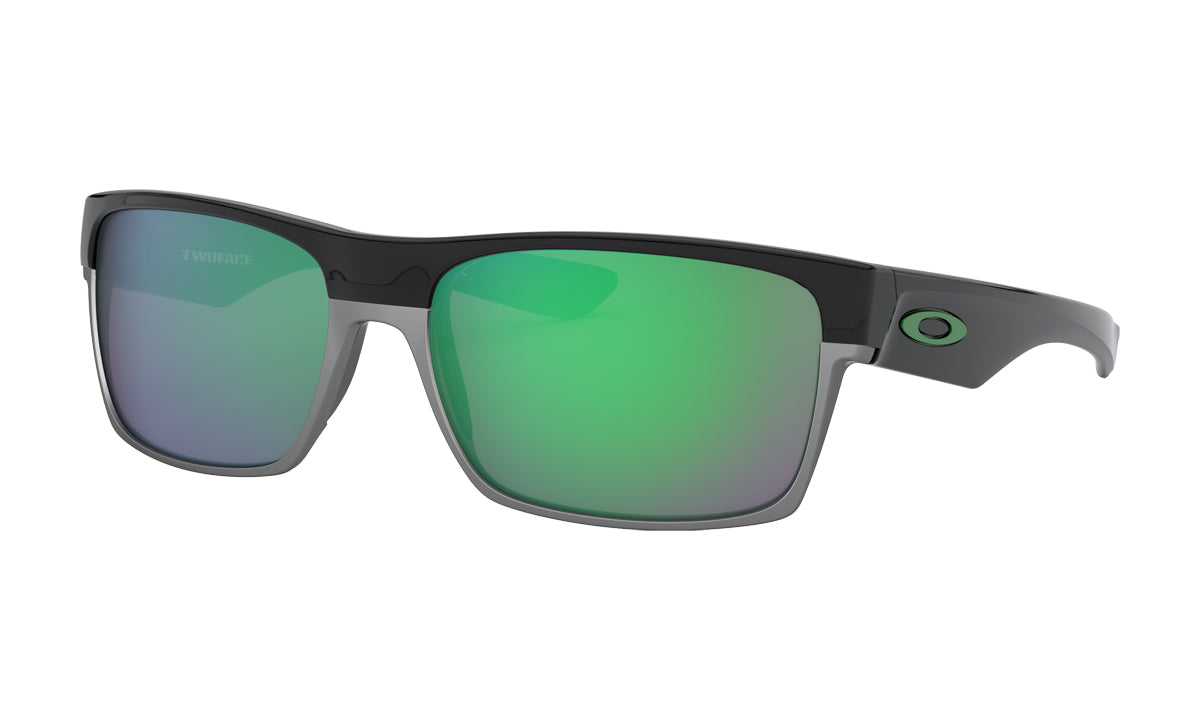 Men's Oakley TwoFace Sunglasses in Polished Black/Jade Iridium from the front view