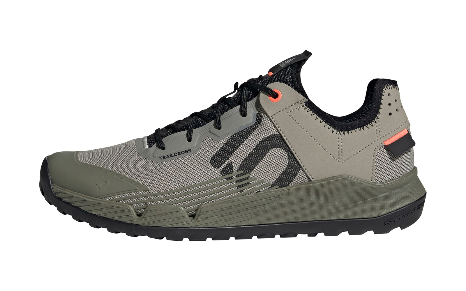 Men's Adidas Five Ten Trailcross LT Mountain Bike Shoe in Feather Grey/Core Black/Signal Coral from the side