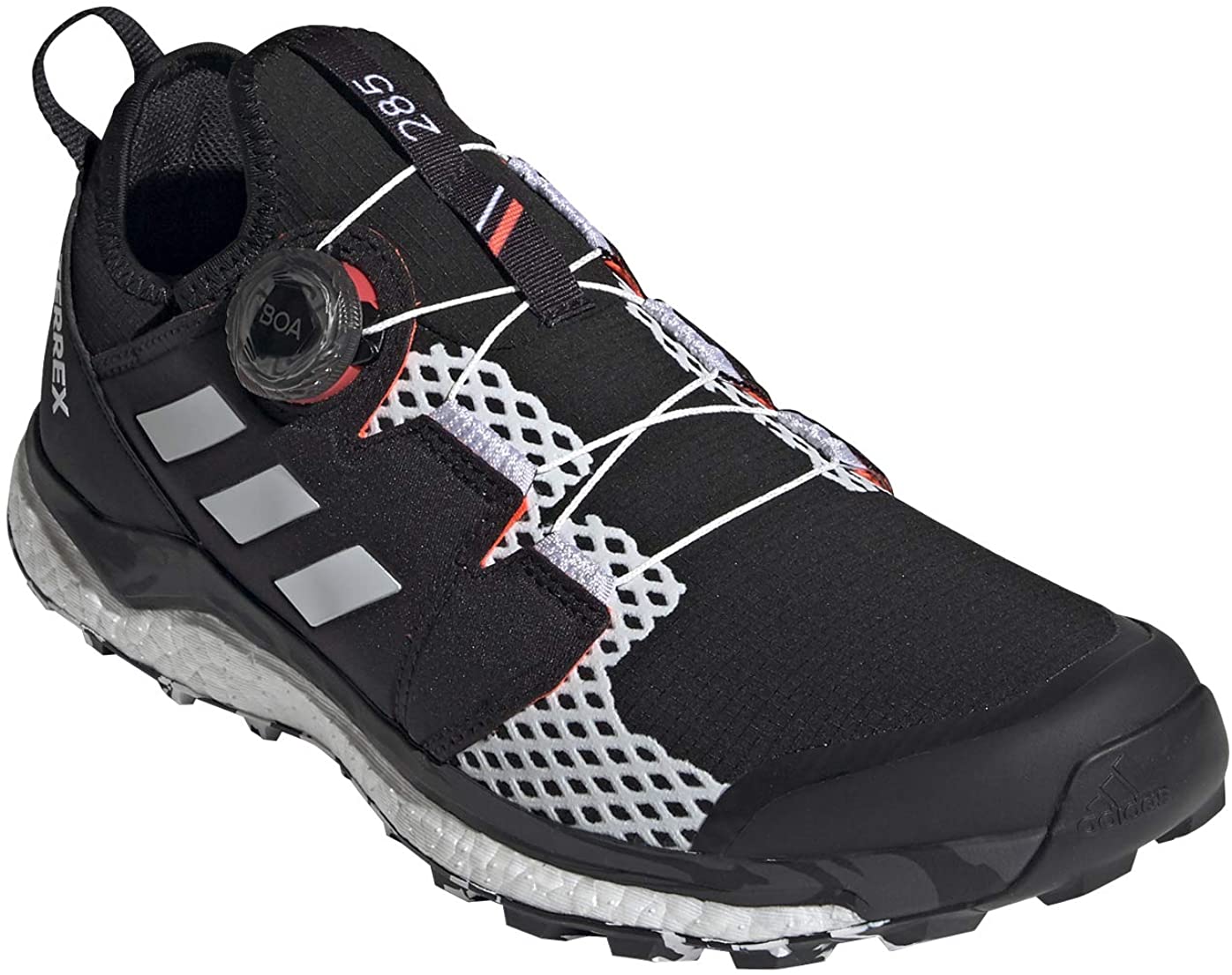 Men's adidas Terrex Agravic BOA Trail Running Shoe in Cblack/Crywht/Solred from the side