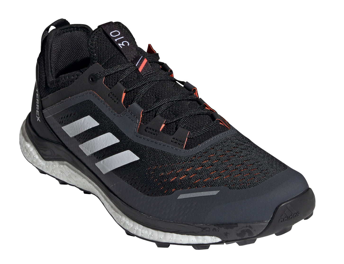 Men's adidas Terrex Agravic Flow Trail Running Shoe in Core Black/Crystal White/Solar Red from the front
