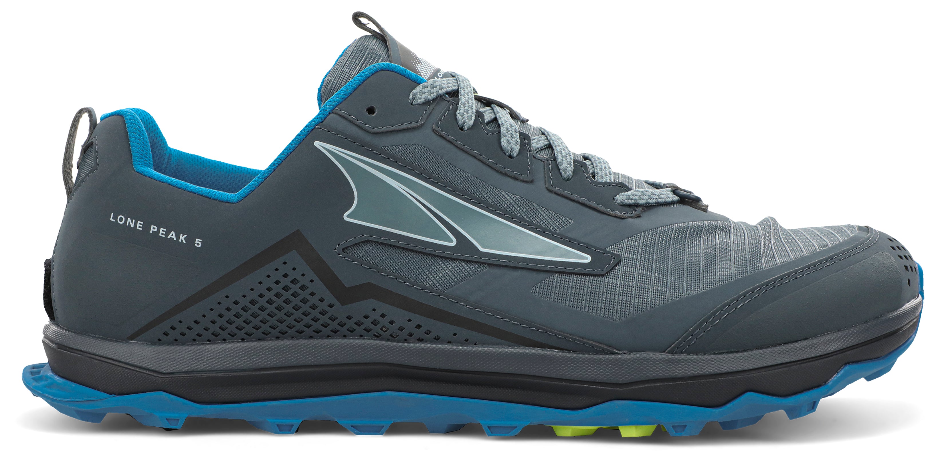 Altra Men's Lone Peak 5 Trail Running Shoe in Blue/Lime from the side
