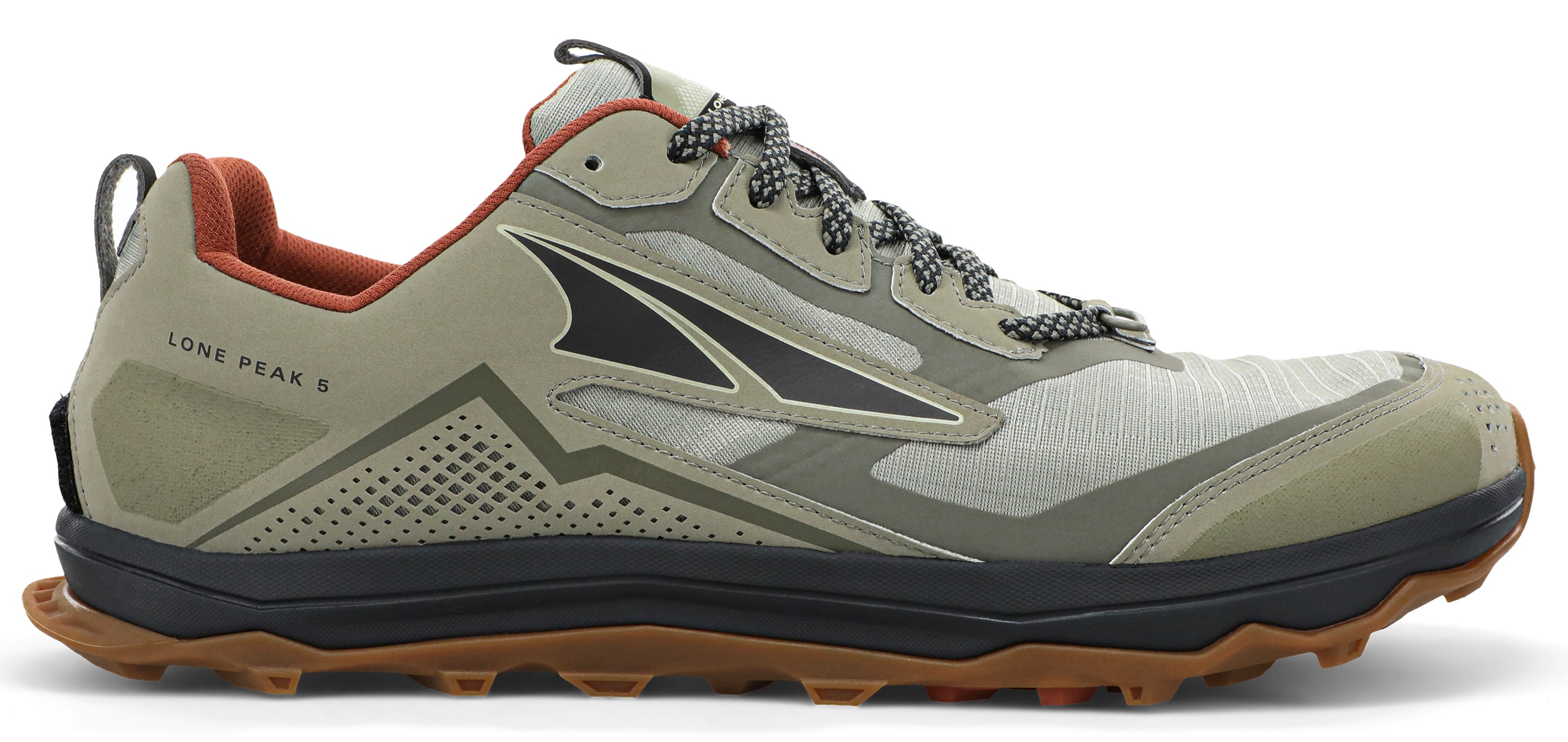 Altra Men's Lone Peak 5 Trail Running Shoe in Khaki from the side