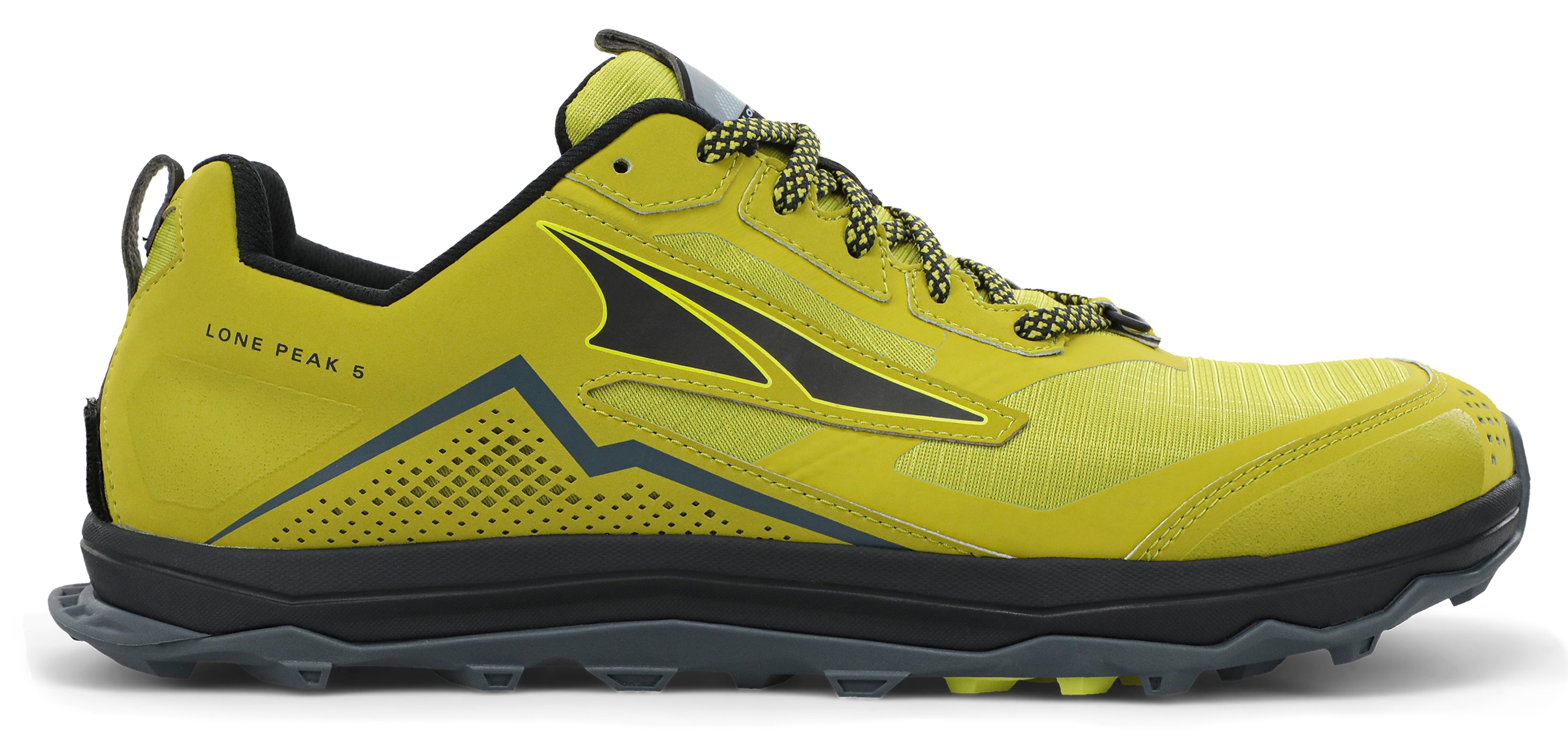Altra Men's Lone Peak 5 Trail Running Shoe in Lime/Black from the side