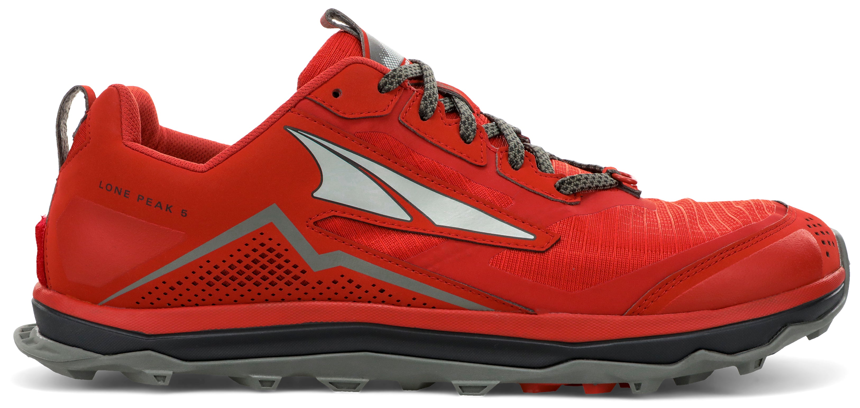 Altra Men's Lone Peak 5 Trail Running Shoe in Red from the side