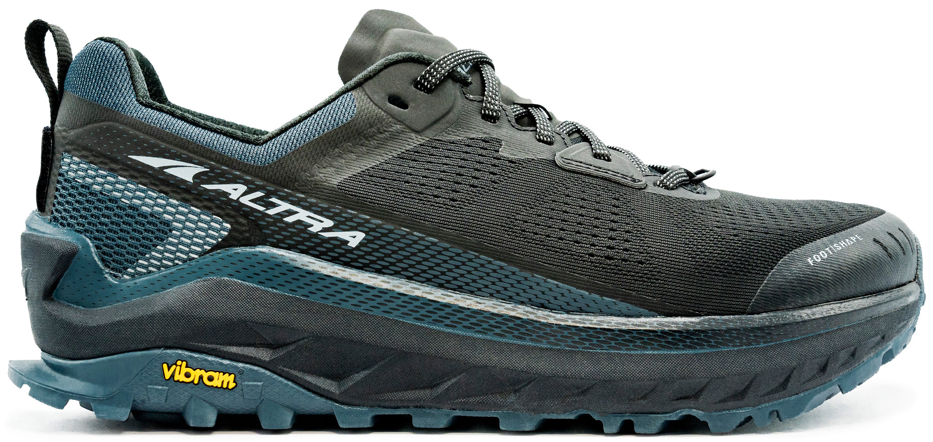 Altra Men's Olympus 4 Trail Running Shoe in Black/Steel from the side