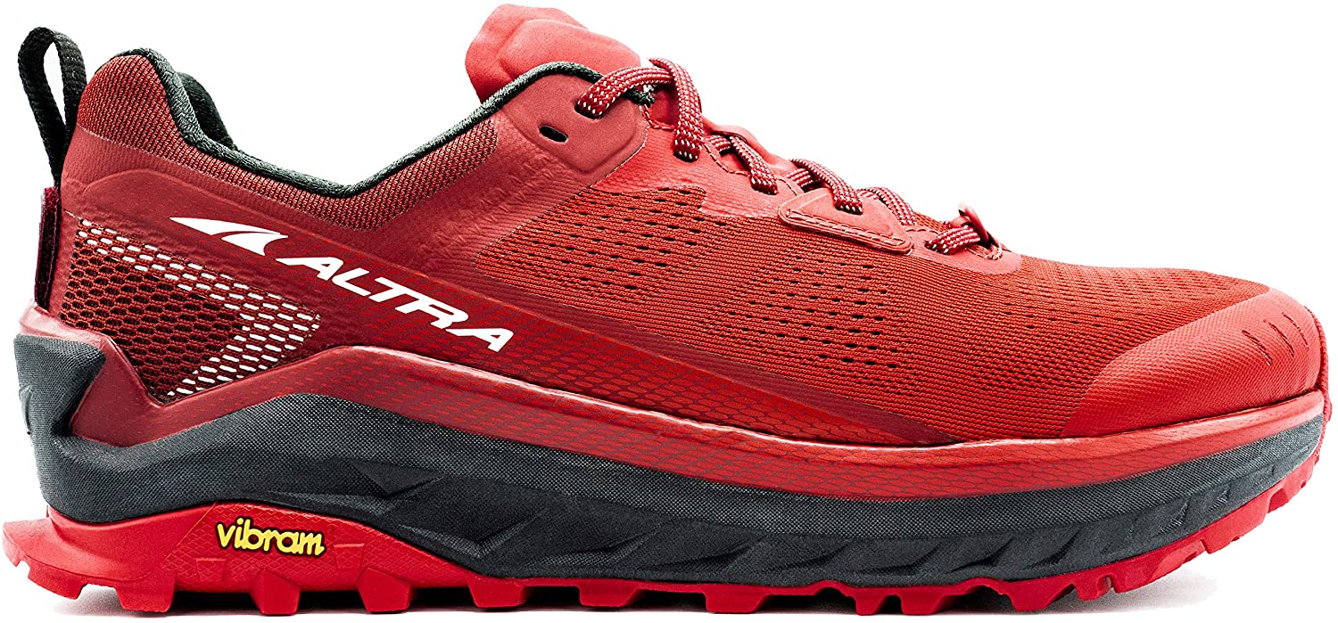 Altra Men's Olympus 4 Trail Running Shoe in Red from the side