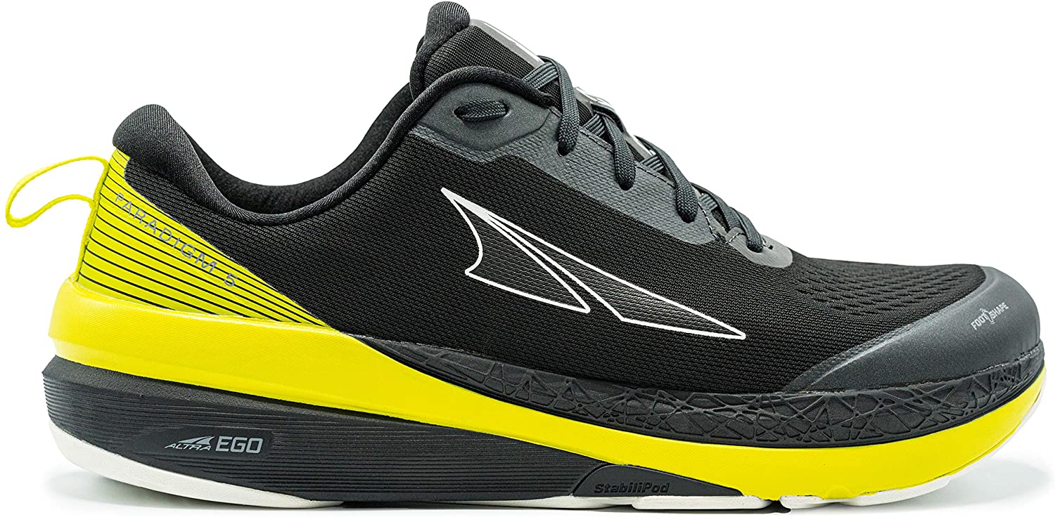 Altra Men's Paradigm 5 Road Running Shoe in Black/Lime from the side