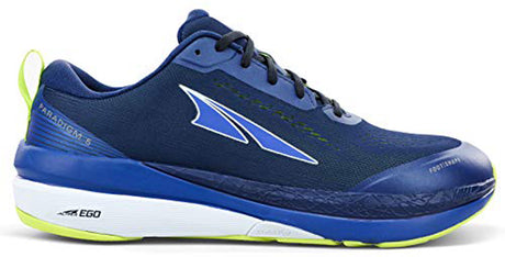 Altra Men's Paradigm 5 Road Running Shoe in Blue/Lime from the side