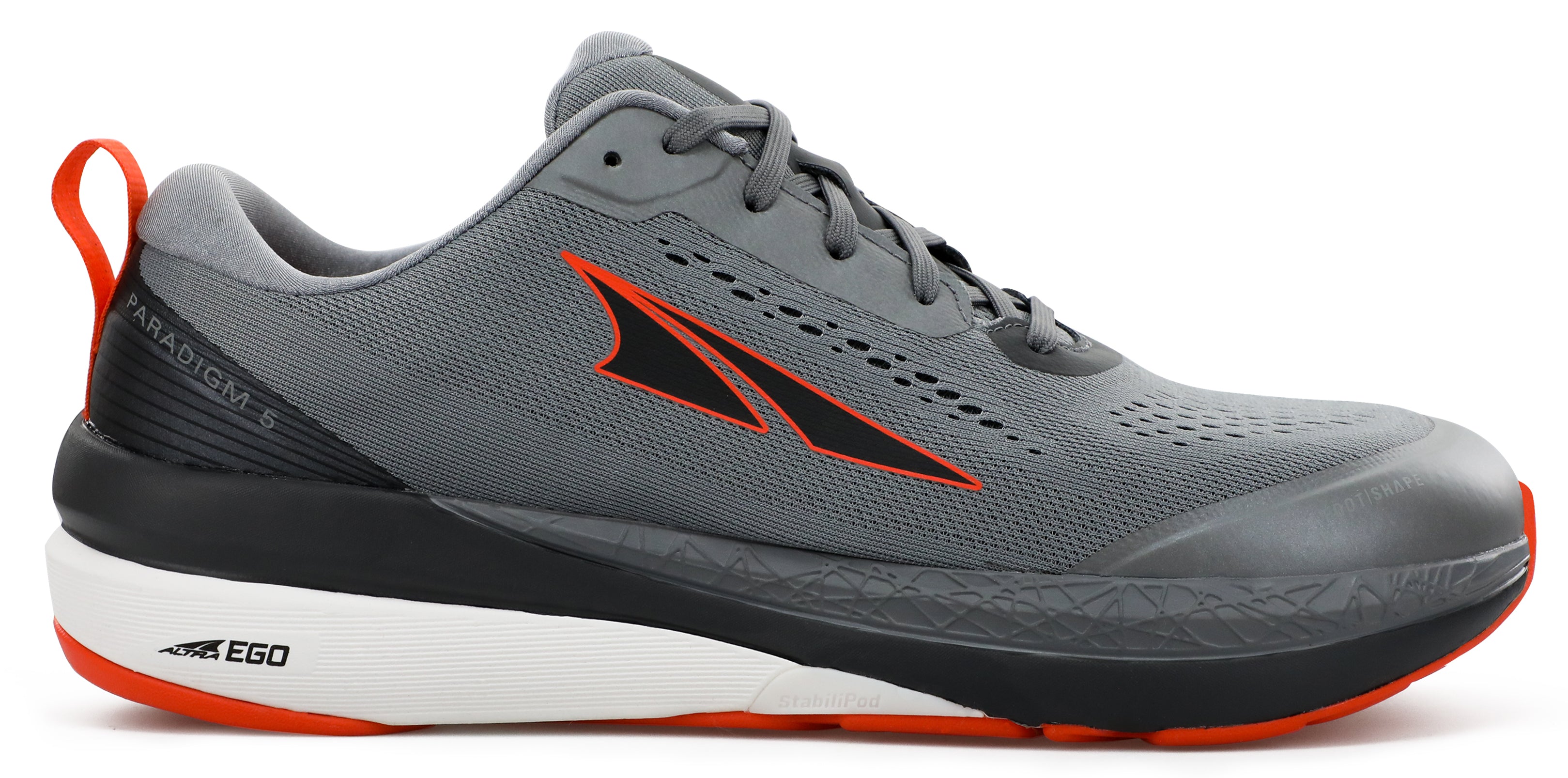 Altra Men's Paradigm 5 Road Running Shoe in Gray/Orange from the side