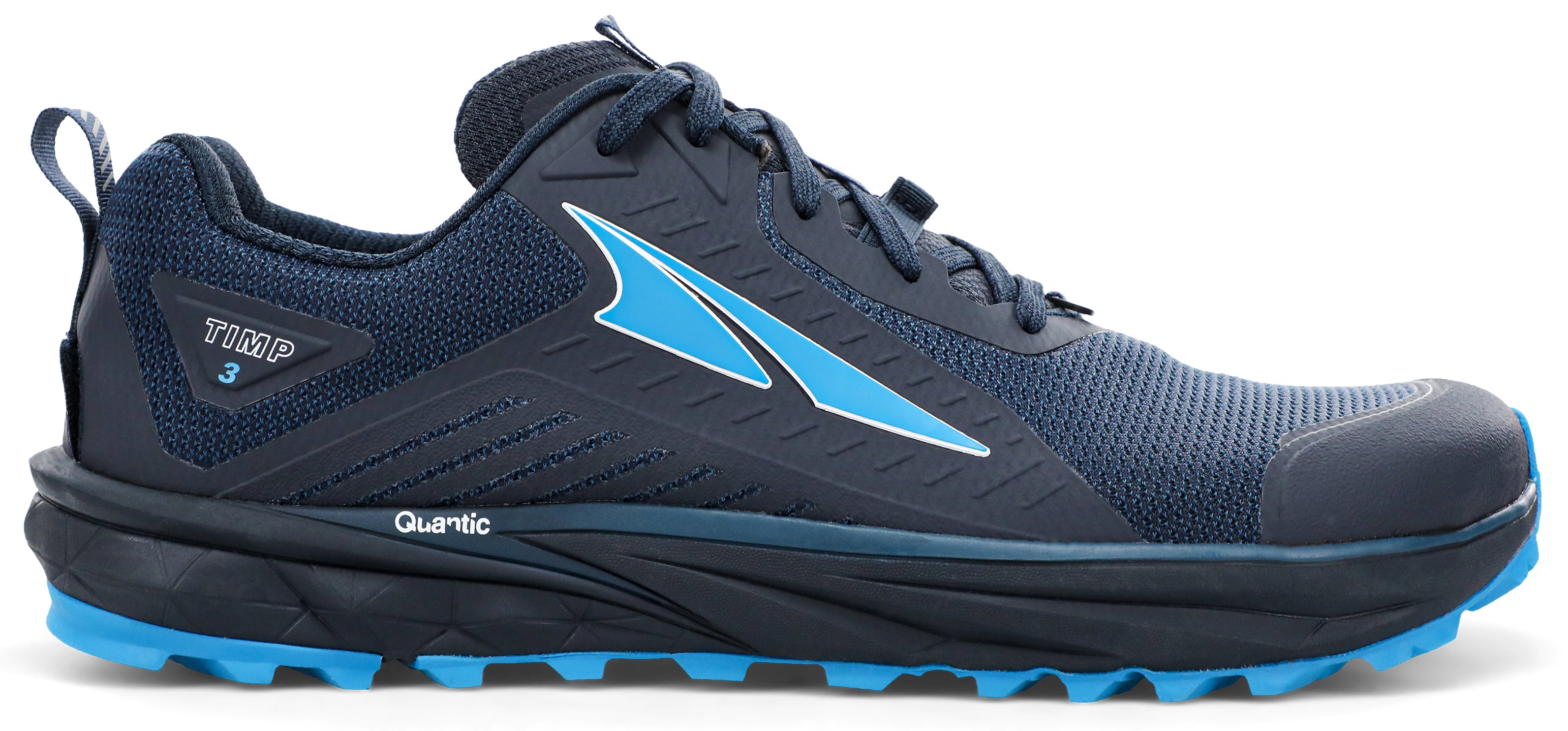 Men's Altra Timp 3 Trail Running Shoe in Dark Blue from the side