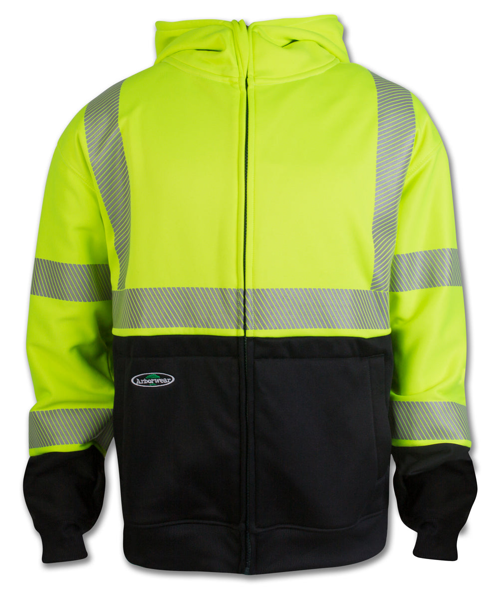 Men's Arborwear HVSA Tech Double Thick Full Zip (Class 3) Sweatshirt in Hi Viz Yellow from the front view