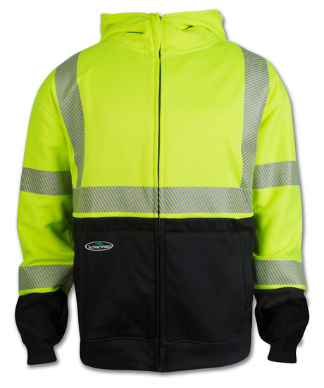 Men's Arborwear HVSA Tech Double Thick Full Zip (Class 3) Sweatshirt in Hi Viz Yellow from the front view
