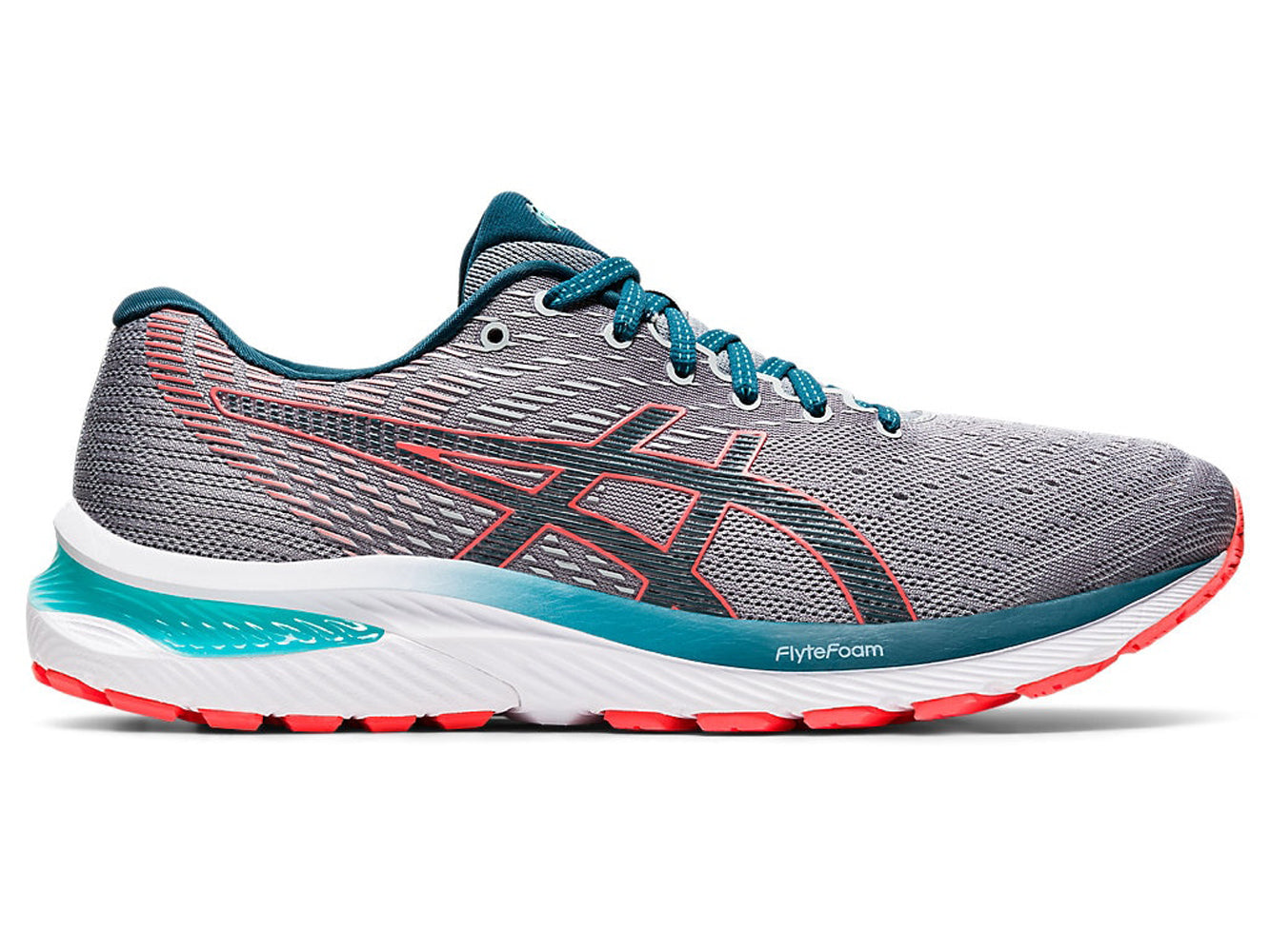 Men's Asics GEL-Cumulus 22 Running Shoe in Piedmont Grey/Magnetic Blue from the side