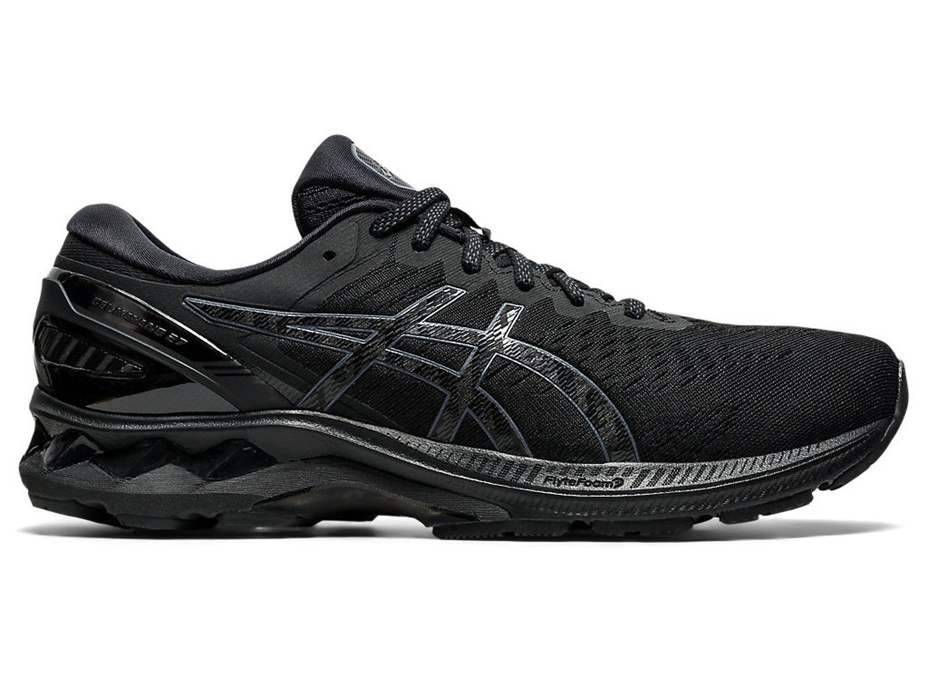 Men's Asics GEL-Kayano 27 Running Shoe in Black/Black from the side